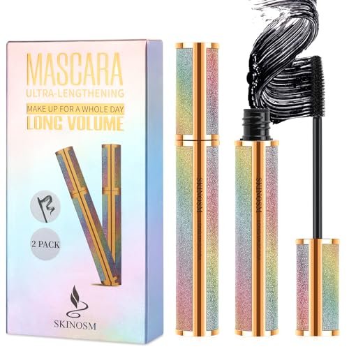 2 Pack Black Volume & Length Lasting All Day Mascara, 4D Silk Fiber Lash, Waterproof Lengthening No Clumping & Smudging Avelisse