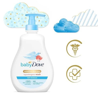 Baby Dove Rich Moisture Body Wash 3-Pack – Hypoallergenic, Tear-Free, Delicate Scent, 13.5 oz Each Avelisse
