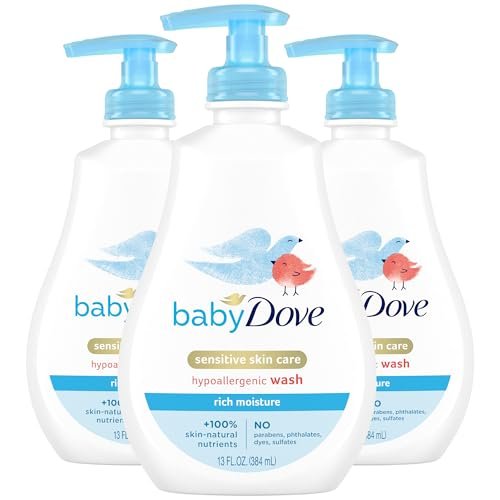 Baby Dove Rich Moisture Body Wash 3-Pack – Hypoallergenic, Tear-Free, Delicate Scent, 13.5 oz Each Avelisse