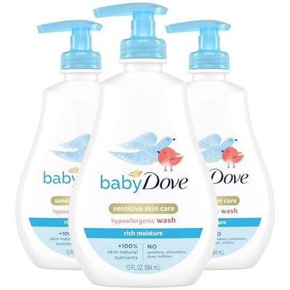 Baby Dove Rich Moisture Body Wash 3-Pack – Hypoallergenic, Tear-Free, Delicate Scent, 13.5 oz Each Avelisse