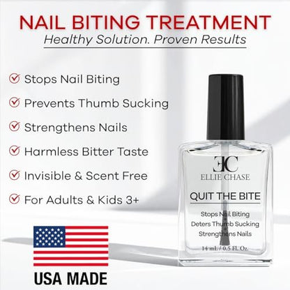 ELLIE CHASE Stop Nail Biting Deterrent Treatment Polish – Extra Bitter Taste, 0.5 Oz – Safe for Adults & Kids – Helps Nail Growth – Made in USA – DBP Free, TPHP Free