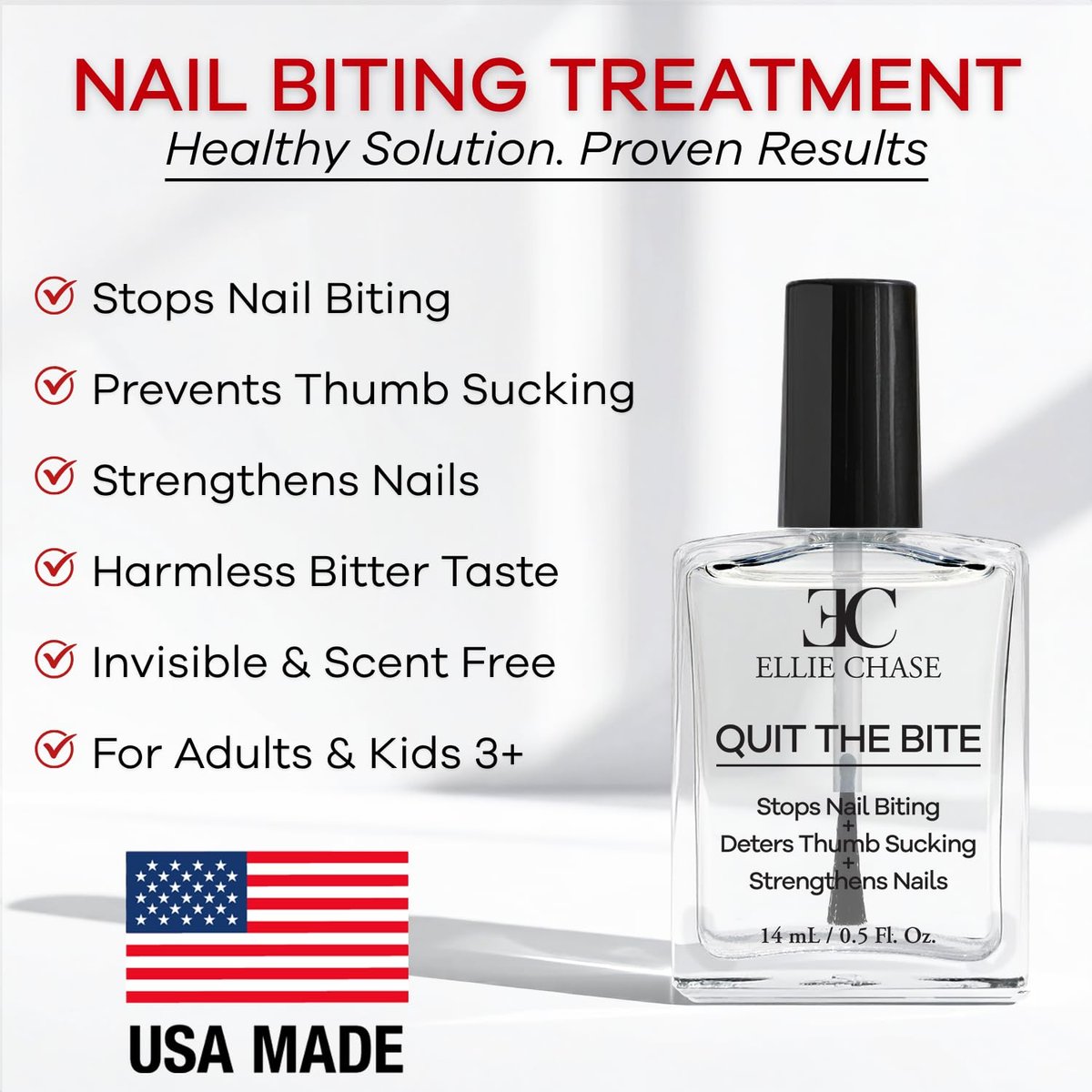 ELLIE CHASE Stop Nail Biting Deterrent Treatment Polish – Extra Bitter Taste, 0.5 Oz – Safe for Adults & Kids – Helps Nail Growth – Made in USA – DBP Free, TPHP Free - görsel 3