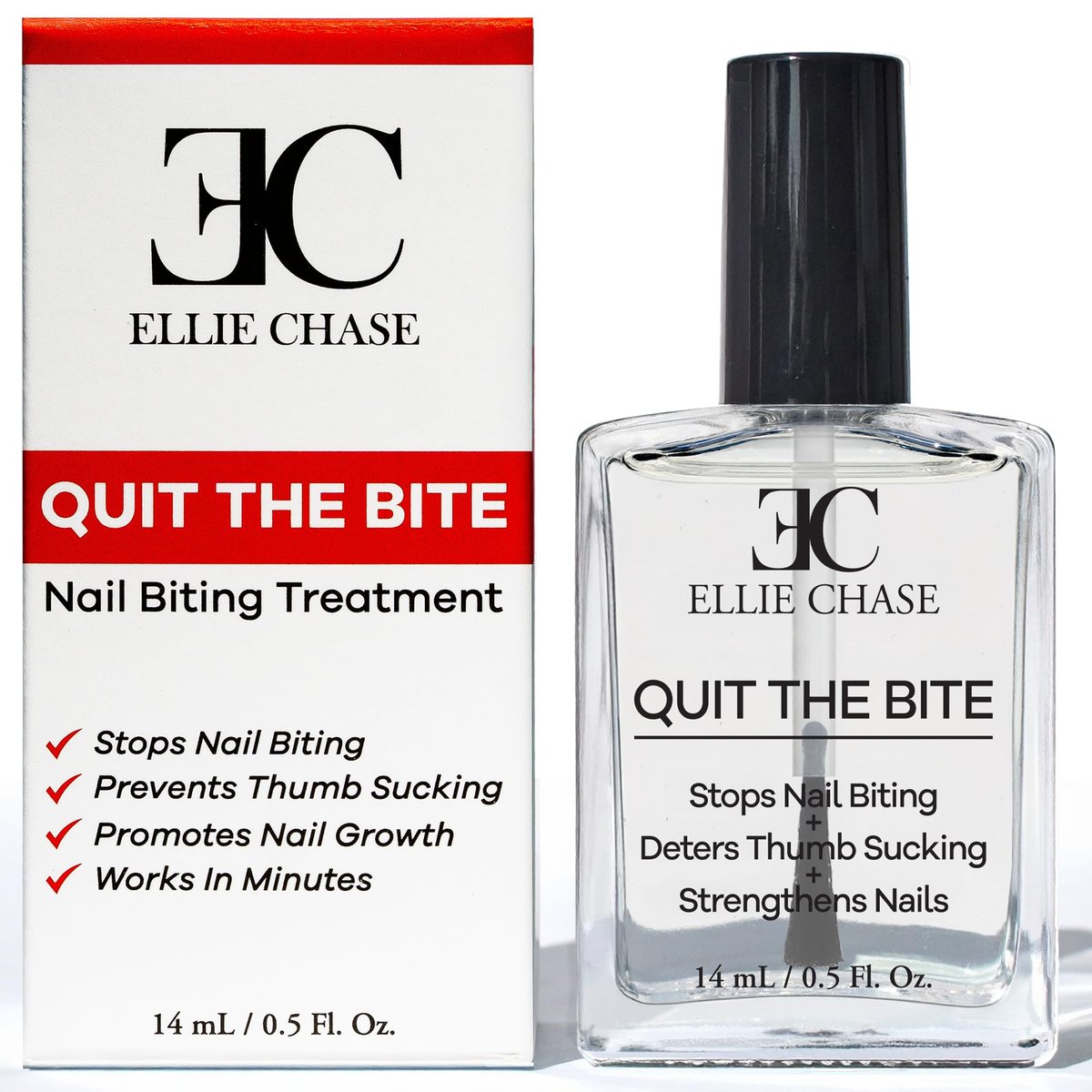 ELLIE CHASE Stop Nail Biting Deterrent Treatment Polish – Extra Bitter Taste, 0.5 Oz – Safe for Adults & Kids – Helps Nail Growth – Made in USA – DBP Free, TPHP Free - görsel 1