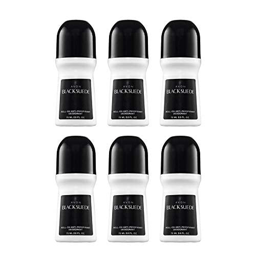 AVON Black Suede Roll-On Antiperspirant Deodorant for Men, 24-Hour Protection, Sandalwood Scent, Quick-Drying, Non-Staining, 6-Pack (2.5 oz Each) Avelisse