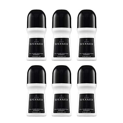 AVON Black Suede Roll-On Antiperspirant Deodorant for Men, 24-Hour Protection, Sandalwood Scent, Quick-Drying, Non-Staining, 6-Pack (2.5 oz Each) Avelisse