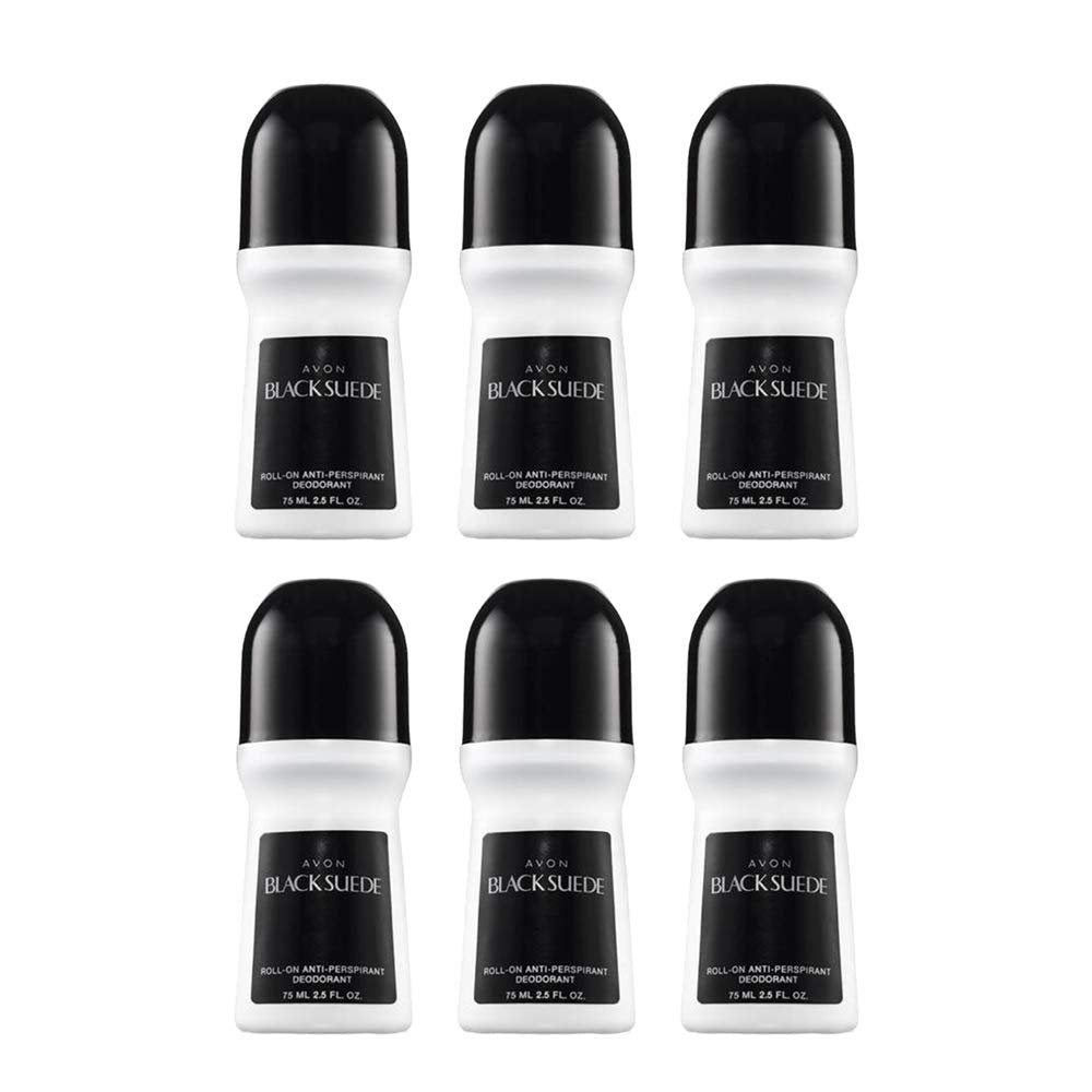 AVON Black Suede Roll-On Antiperspirant Deodorant for Men, 24-Hour Protection, Sandalwood Scent, Quick-Drying, Non-Staining, 6-Pack (2.5 oz Each) Avelisse