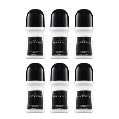 AVON Black Suede Roll-On Antiperspirant Deodorant for Men, 24-Hour Protection, Sandalwood Scent, Quick-Drying, Non-Staining, 6-Pack (2.5 oz Each) Avelisse