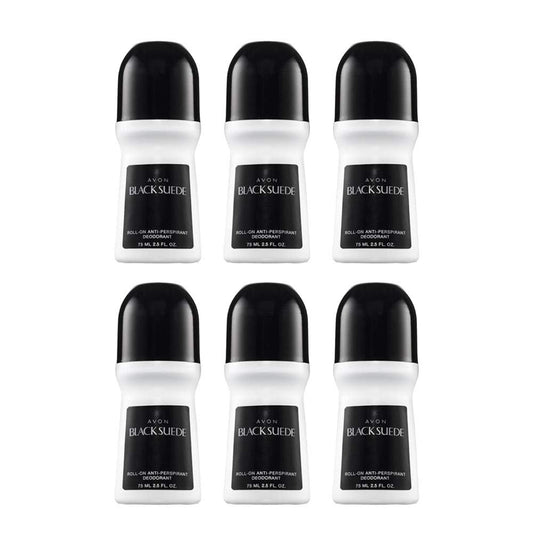 AVON Black Suede Roll-On Antiperspirant Deodorant for Men, 24-Hour Protection, Sandalwood Scent, Quick-Drying, Non-Staining, 6-Pack (2.5 oz Each) Avelisse