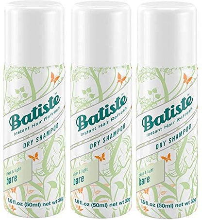 Batiste Dry Shampoo Bare Mini Travel Size 1.06 oz (Pack of 3) - Invisible, Unscented Avelisse