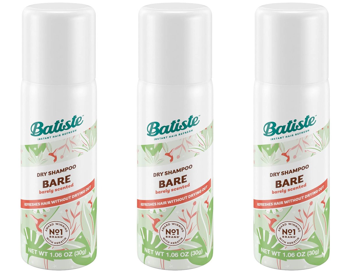 Batiste Dry Shampoo Bare Mini Travel Size 1.06 oz (Pack of 3) - Invisible, Unscented Avelisse