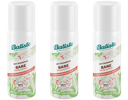 Batiste Dry Shampoo Bare Mini Travel Size 1.06 oz (Pack of 3) - Invisible, Unscented Avelisse