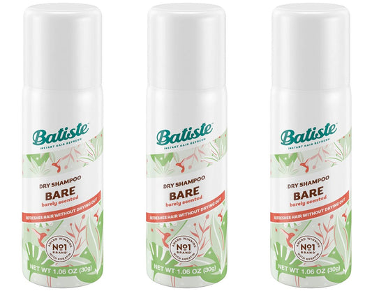 Batiste Dry Shampoo Bare Mini Travel Size 1.06 oz (Pack of 3) - Invisible, Unscented Avelisse