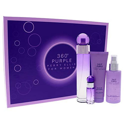 Perry Ellis 360 Purple for Women 4-Piece Fragrance Gift Set: EDP Spray, Mini Spray, Body Mist & Shower Gel Avelisse