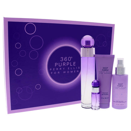 Perry Ellis 360 Purple for Women 4-Piece Fragrance Gift Set: EDP Spray, Mini Spray, Body Mist & Shower Gel Avelisse