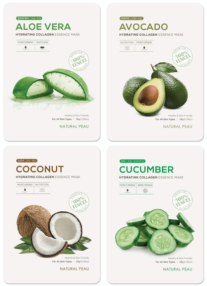 Natural Peau Hydrating Collagen Essence Face Mask - 8 Variety Pack (28g each)