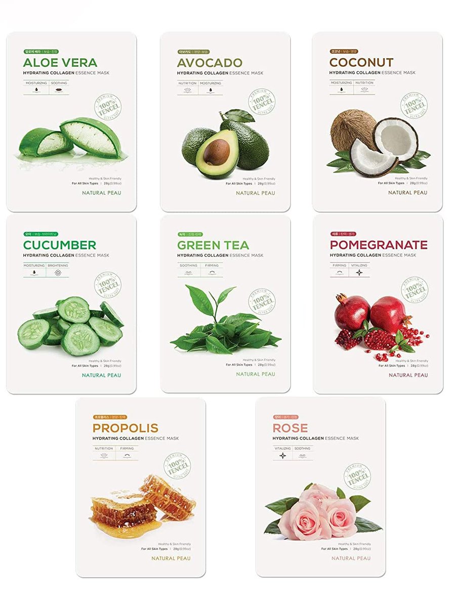 Natural Peau Hydrating Collagen Essence Face Mask - 8 Variety Pack (28g each) - görsel 1