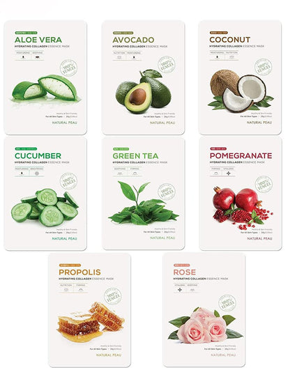 Natural Peau Hydrating Collagen Essence Face Mask - 8 Variety Pack (28g each)