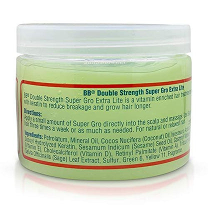 BB Super Gro Double Strength Hair Growth Formula - Organic Hair Regrowth with Keratin, Sage, Sulfur, Coconut Oil & Sesame Seed Oil (6 oz)