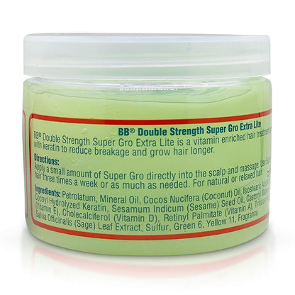 BB Super Gro Double Strength Hair Growth Formula - Organic Hair Regrowth with Keratin, Sage, Sulfur, Coconut Oil & Sesame Seed Oil (6 oz)