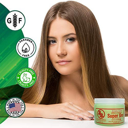 BB Super Gro Double Strength Hair Growth Formula - Organic Hair Regrowth with Keratin, Sage, Sulfur, Coconut Oil & Sesame Seed Oil (6 oz)