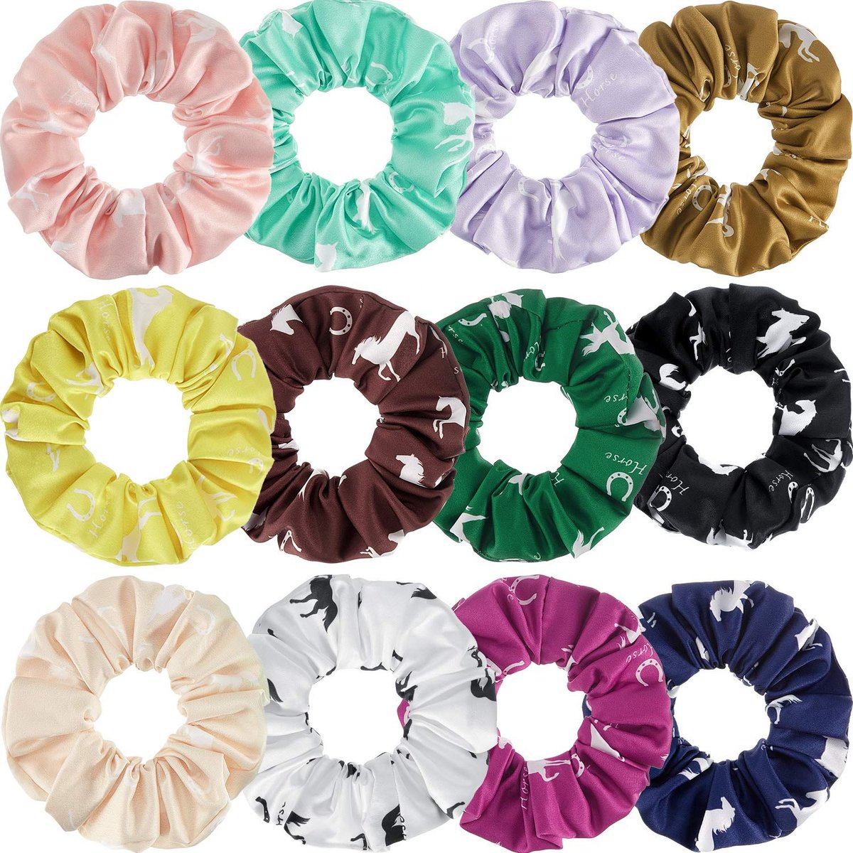 12 Pieces Horse Scrunchies Bulk - Colorful Silk Satin Hair Ties for Women, Cowgirl Equestrian Gifts & Party Favors Avelisse