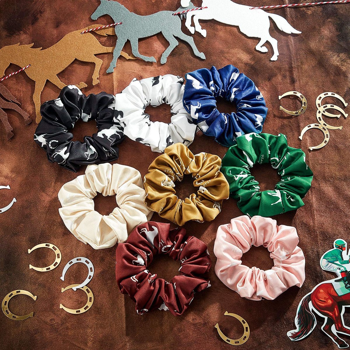 12 Pieces Horse Scrunchies Bulk - Colorful Silk Satin Hair Ties for Women, Cowgirl Equestrian Gifts & Party Favors Avelisse