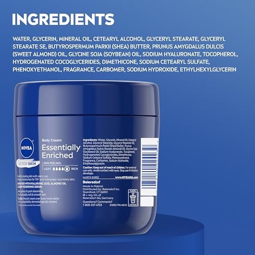 NIVEA Essentially Enriched Body Cream for Dry to Very Dry Skin with Hyaluronic Acid, Deep Nourishing Serum and Almond Oil, 72-Hour Body Moisturizer, 13.5 Oz Jar - görsel 16
