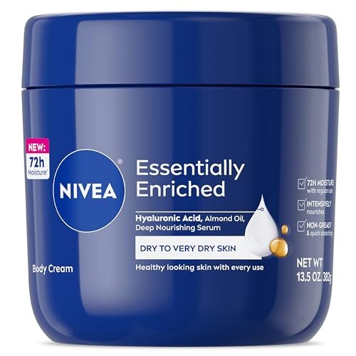 NIVEA Essentially Enriched Body Cream for Dry to Very Dry Skin with Hyaluronic Acid, Deep Nourishing Serum and Almond Oil, 72-Hour Body Moisturizer, 13.5 Oz Jar - görsel 2