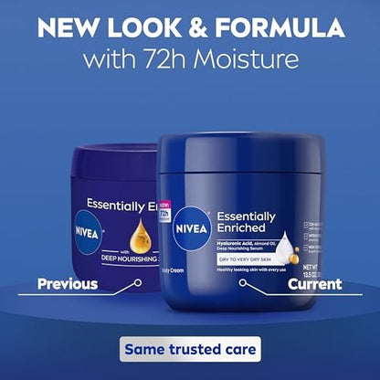 NIVEA Essentially Enriched Body Cream for Dry to Very Dry Skin with Hyaluronic Acid, Deep Nourishing Serum and Almond Oil, 72-Hour Body Moisturizer, 13.5 Oz Jar