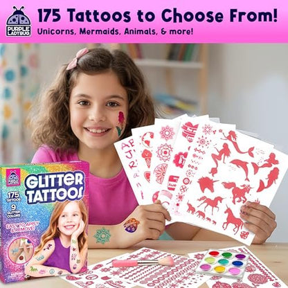 PURPLE LADYBUG Glitter Tattoos for Kids - 175+ Designs, Temporary Tattoo Kit, Fun Gift for Girls Age 6-12 Avelisse