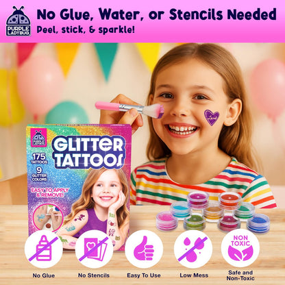 PURPLE LADYBUG Glitter Tattoos for Kids - 175+ Designs, Temporary Tattoo Kit, Fun Gift for Girls Age 6-12 Avelisse