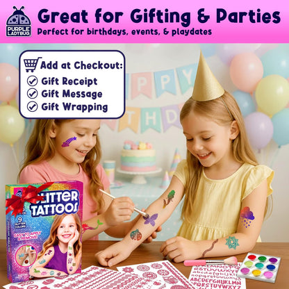 PURPLE LADYBUG Glitter Tattoos for Kids - 175+ Designs, Temporary Tattoo Kit, Fun Gift for Girls Age 6-12 Avelisse