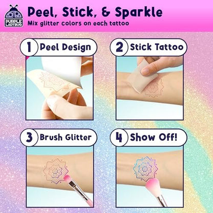 PURPLE LADYBUG Glitter Tattoos for Kids - 175+ Designs, Temporary Tattoo Kit, Fun Gift for Girls Age 6-12 Avelisse