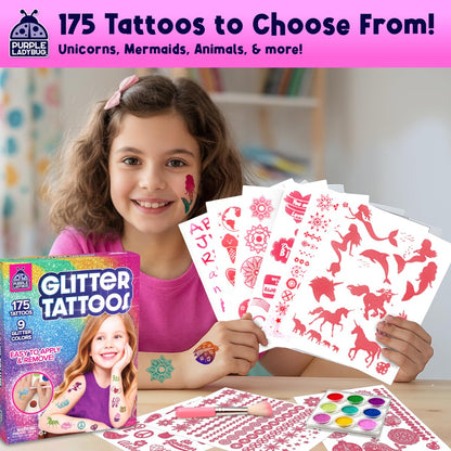 PURPLE LADYBUG Glitter Tattoos for Kids - 175+ Designs, Temporary Tattoo Kit, Fun Gift for Girls Age 6-12 Avelisse