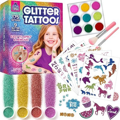 PURPLE LADYBUG Glitter Tattoos for Kids - 175+ Designs, Temporary Tattoo Kit, Fun Gift for Girls Age 6-12 Avelisse