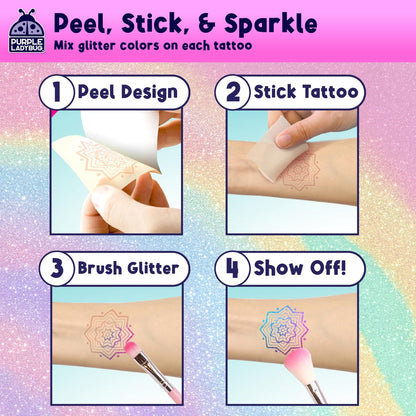 PURPLE LADYBUG Glitter Tattoos for Kids - 175+ Designs, Temporary Tattoo Kit, Fun Gift for Girls Age 6-12 Avelisse