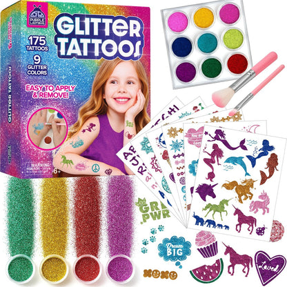 PURPLE LADYBUG Glitter Tattoos for Kids - 175+ Designs, Temporary Tattoo Kit, Fun Gift for Girls Age 6-12 Avelisse