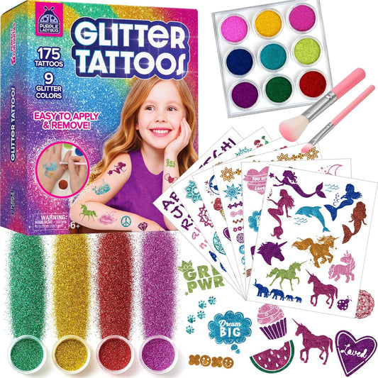 PURPLE LADYBUG Glitter Tattoos for Kids - 175+ Designs, Temporary Tattoo Kit, Fun Gift for Girls Age 6-12 Avelisse