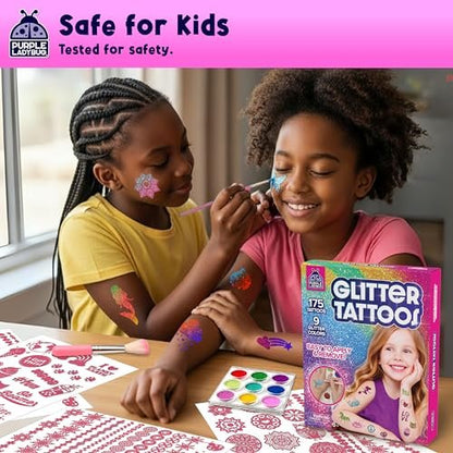 PURPLE LADYBUG Glitter Tattoos for Kids - 175+ Designs, Temporary Tattoo Kit, Fun Gift for Girls Age 6-12 Avelisse