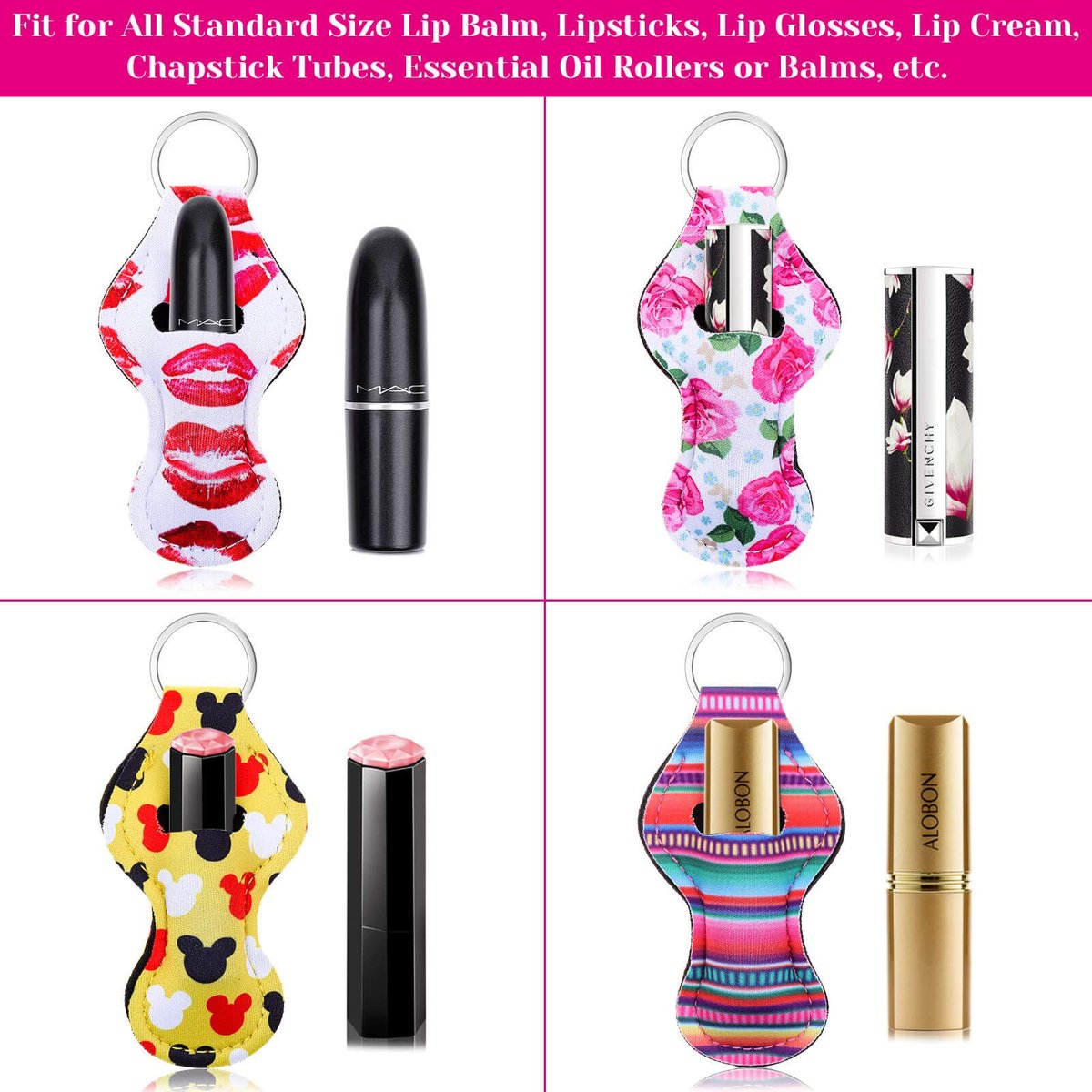 30-Pack Chapstick Holder Keychain Bulk with Keyring Clips - Assorted Colors Neoprene Lip Balm Holders - görsel 11