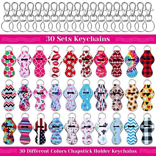 30-Pack Chapstick Holder Keychain Bulk with Keyring Clips - Assorted Colors Neoprene Lip Balm Holders - görsel 4