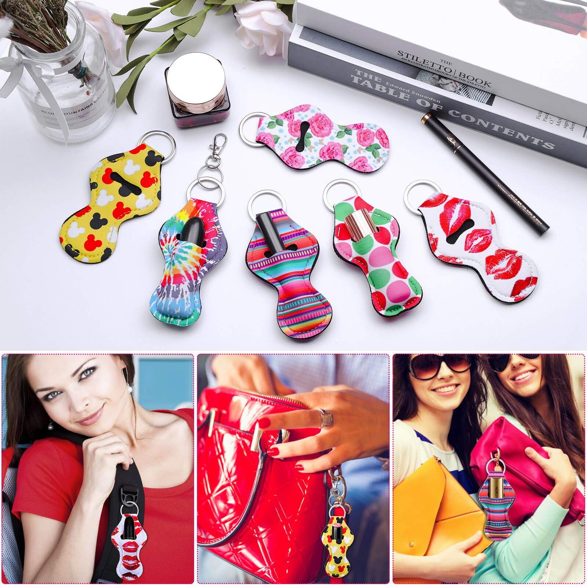 30-Pack Chapstick Holder Keychain Bulk with Keyring Clips - Assorted Colors Neoprene Lip Balm Holders - görsel 13