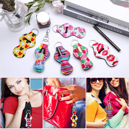 30-Pack Chapstick Holder Keychain Bulk with Keyring Clips - Assorted Colors Neoprene Lip Balm Holders