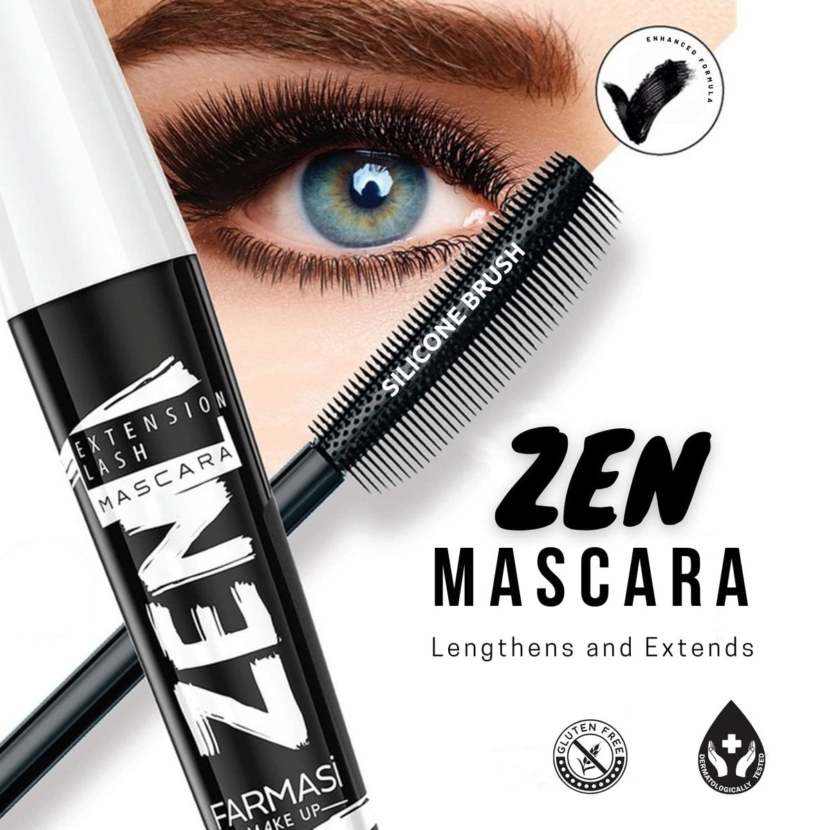 FARMASi Zen Extension Lash Mascara - Lengthening & Volumizing, Clump-Free, Smudge-Free, Blackest Black Avelisse