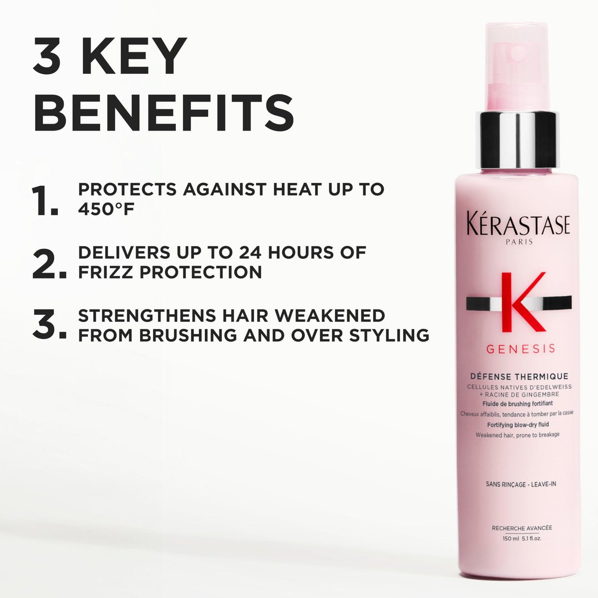 Kerastase Genesis Thermique Blow Dry Primer – Heat Protectant & Anti-Breakage for Weak or Damaged Hair, 5.1 Fl Oz Avelisse
