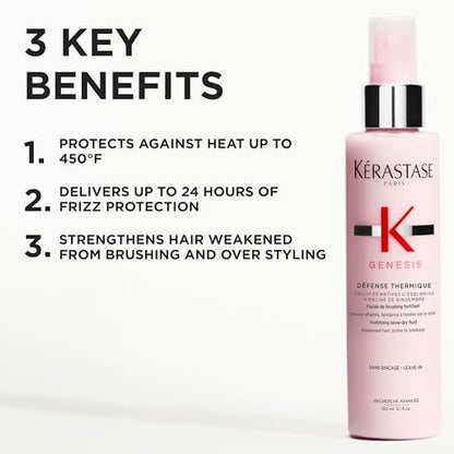 Kerastase Genesis Thermique Blow Dry Primer – Heat Protectant & Anti-Breakage for Weak or Damaged Hair, 5.1 Fl Oz Avelisse