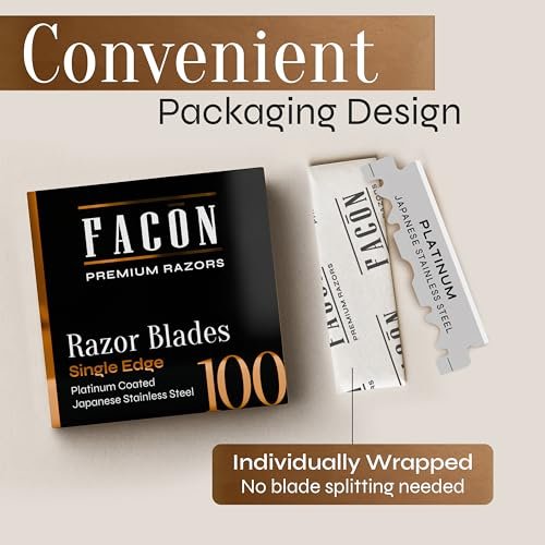 Facón 100 Count Single Edge Razor Blades – Premium Platinum Japanese Stainless Steel for Barber Straight Razor Shaving - görsel 8