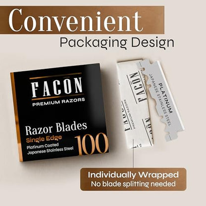 Facón 100 Count Single Edge Razor Blades – Premium Platinum Japanese Stainless Steel for Barber Straight Razor Shaving