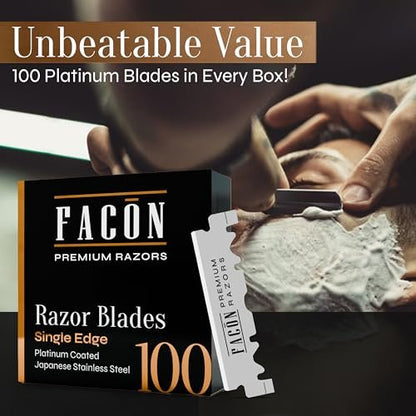 Facón 100 Count Single Edge Razor Blades – Premium Platinum Japanese Stainless Steel for Barber Straight Razor Shaving
