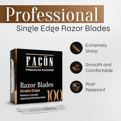 Facón 100 Count Single Edge Razor Blades – Premium Platinum Japanese Stainless Steel for Barber Straight Razor Shaving